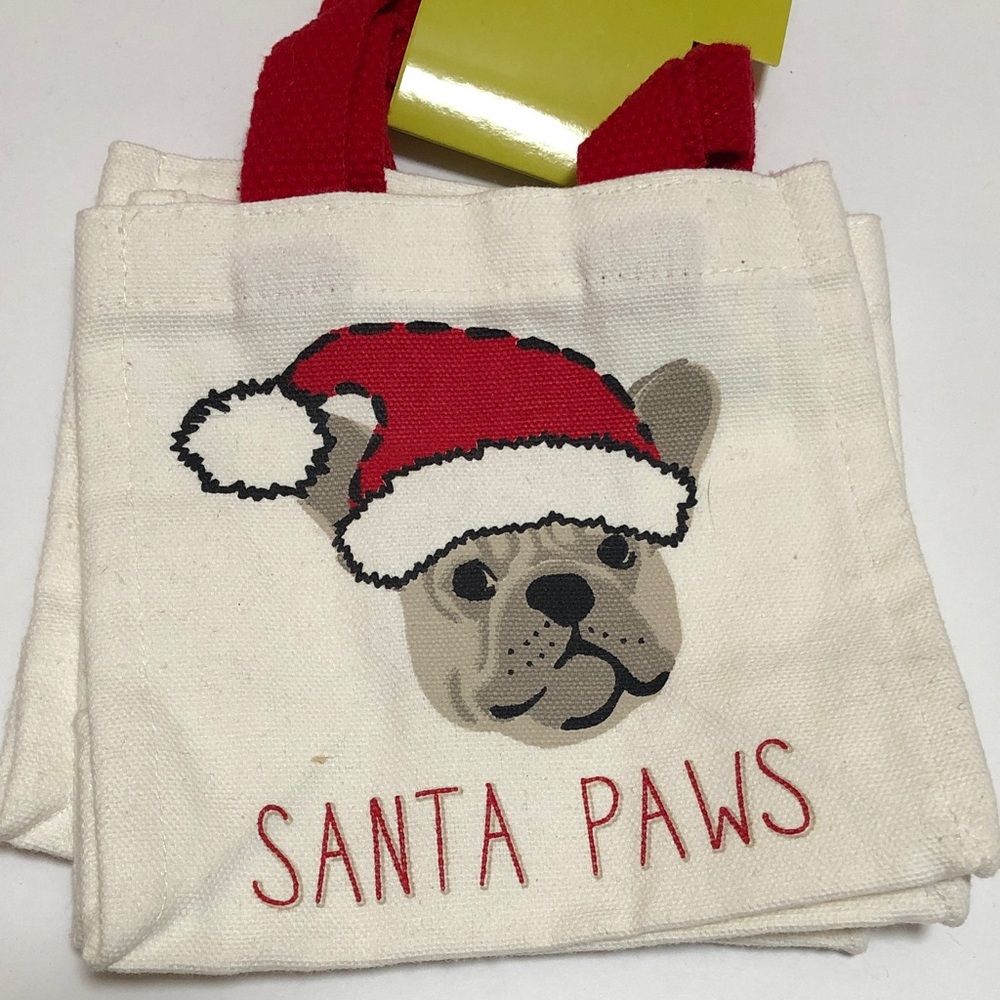 Santa Paws French Bulldog Canvas Mini Tote Bags